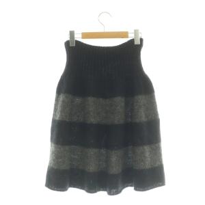 miumiu モヘヤウールボーダーニットスカート フレア ミニ 38 ブラック /HK OS SH
