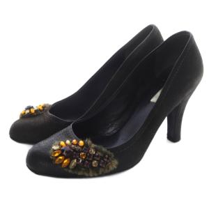 ビジュー装飾レザーパンプス 34 茶 ブラウン /SR SH