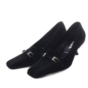 パンプス ハイヒール スクエアトゥ ベルト スエード 34.5 ブラック /YO20 SH