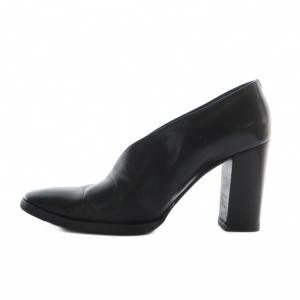 CELINE パンプス ブーティ Vカット チャンキーヒール アーモンドトゥ レザー 36.5 23.5cm 黒 ブラック