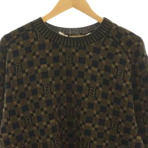 FENDI ズッカ ブロックチェック ペカン ニット 48 ブラック