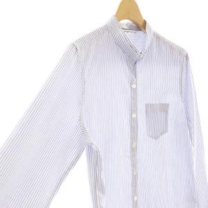 MUSE de Deuxieme Classe ストライプチビエリシャツ ブラウス 長袖 ブルー ホワイト /DF OS