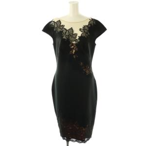 レース ノースリーブ ワンピース ひざ丈 S ブラック ベージュ /DF OS