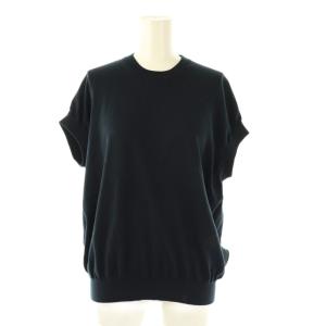 24年 16G天竺編みクルーフレンチスリーブニット カットソー 半袖 1 紺 ネイビー /AT OS