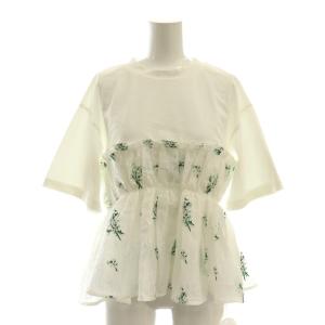 25Fカスミソウ刺繍Tシャツ カットソー F ホワイト グリーン /ES OS