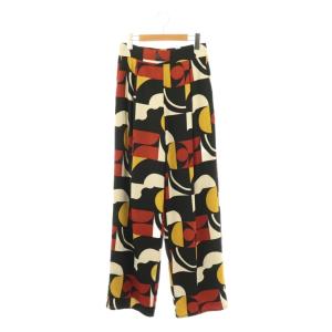 イージーパンツ幾何学模様パンツ テーパード M 黒 ブラック 黄 イエロー /AT OS