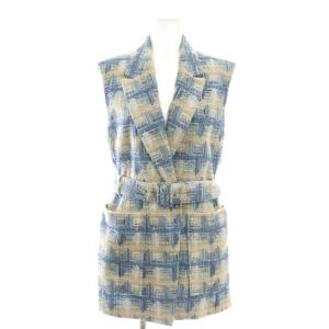 サンセットツイード ベルデッドジレ ベスト ラメ F ブルー ホワイト ベージュ /ES OS