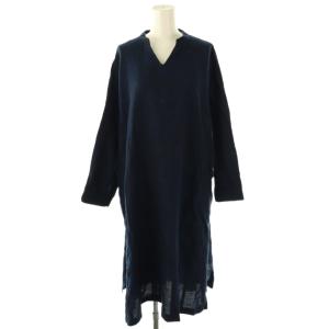 23SS キーネック ワンピース ミモレ ロング 長袖 M 紺 ネイビー /AT OS