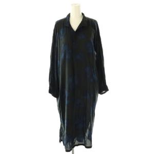 花柄 長袖 ワンピース ミモレ ロング M 紺 ネイビー /AT OS