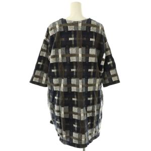 plantation チュニック トップス ウール混 チェック柄 七分袖 M 紺 ネイビー カーキ /AQ OS