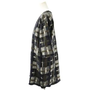 plantation チュニック トップス ウール混 チェック柄 七分袖 M 紺 ネイビー カーキ /AQ OS