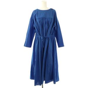 アンティークコットン ワンピース ミモレ ロング 長袖 M 青 ブルー /AT OS