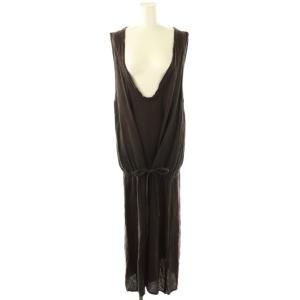 リネン 楊柳 ノースリーブワンピース マキシ ロング Vネック M 茶 ブラウン /AT OS