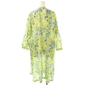 plantation ワンピース 総柄 キーネック 花柄 ミモレロング M 緑 グリーン 黄色 イエロー /AQ OS