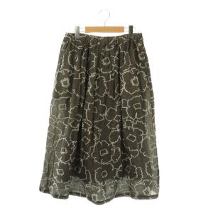 ラインフラワーJQ スカート ロング フレア M 白 ホワイト グレー /SS OS