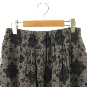 plantation ギャザースカート 総柄 ミモレロング M 紺 ネイビー グレー /AQ OS