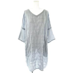 ヘリンボーン 七分袖 ワンピース ひざ丈 M 青 ブルー /AQ OS