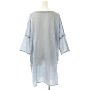 plantation ヘリンボーン 七分袖 ワンピース ひざ丈 M 青 ブルー /AQ OS