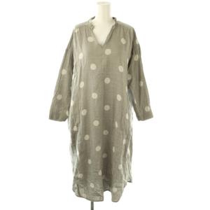 ドット ワンピース 長袖 ミモレロング M グレー /AQ OS