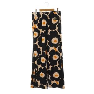 ×Marimekko マリメッコ ウニッコ柄 サイドライン ワイドパンツ イージー S 黒 オレンジ ベージュ