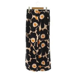 adidas ×Marimekko マリメッコ ウニッコ柄 サイドライン ワイドパンツ イージー S 黒 オレンジ ベージュ