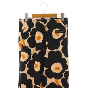 adidas ×Marimekko マリメッコ ウニッコ柄 サイドライン ワイドパンツ イージー S 黒 オレンジ ベージュ