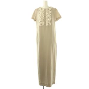 25SS コサージュビジュードレス ワンピース ロング 36 グレージュ /DF OS