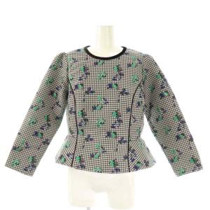 Chesty フラワーハウンドトゥースセットアップ ブラウス フレアスカート 1 ブラック オフホワイト マルチカラー