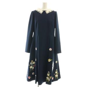 パンジー刺繍ワンピース 1 ネイビー ホワイト マルチカラー /ES OS