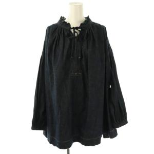 45プチデニムのカットワーク刺繍スモックブラウス ネイビー