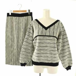 ニット スカート セットアップ 上下 セーター タイト 40 白 ホワイト 黒 ブラック /AT OS