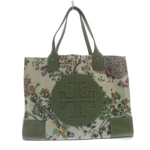 花柄 レザー切替 トートバッグ ハンドバッグ 緑 グリーン /SR22