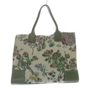 TORY BURCH 花柄 レザー切替 トートバッグ ハンドバッグ 緑 グリーン /SR22
