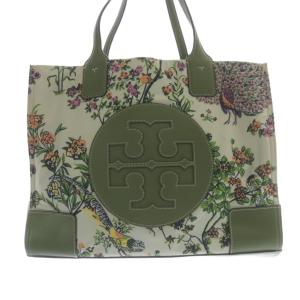 TORY BURCH 花柄 レザー切替 トートバッグ ハンドバッグ 緑 グリーン /SR22