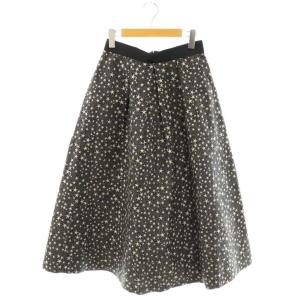 25SS スターダストジャガードタックフレア スカート ロング 38 ブラック アイボリー /DF OS