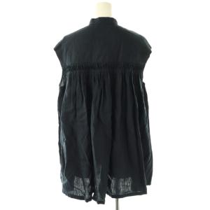 Scye リネン ピンタック スリーブレス バンドカラーシャツ ブラウス プルオーバー 38 紺 /CX OS