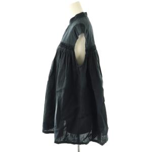 Scye リネン ピンタック スリーブレス バンドカラーシャツ ブラウス プルオーバー 38 紺 /CX OS