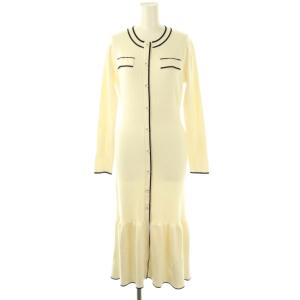 マーメイドシルエットニットワンピース 長袖 ロング 36 オフホワイト 黒 /NR OS