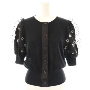 お花刺繍入りクチュールニット カーディガン 五分袖 38 ブラック /ES OS