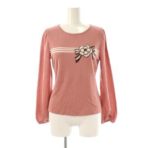 スパンコールリボンニット カットソー 長袖 38 ピンク /HK OS