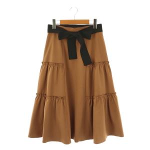 ベルト付ティアードロングスカート 38 茶 ブラウン /SS OS