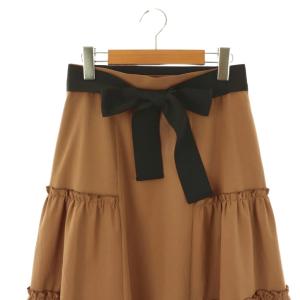 M'S GRACY ベルト付ティアードロングスカート 38 茶 ブラウン /SS OS