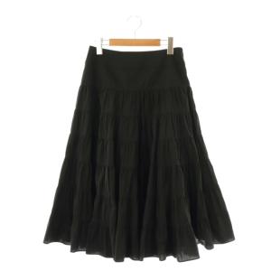 ボリューミーティアードスカート ロング フレア ナイロン 38 黒 /NR OS