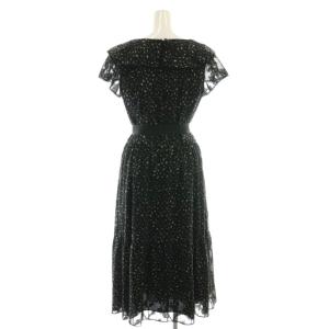 M'S GRACY フラワー柄ミモレフレワンピース ロング 半袖 38 黒 ブラック /AT OS