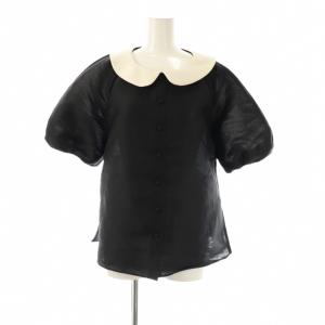 24年 ラウンドカラー パフスリーブブラウス 半袖 前開き 34 黒 /NR OS