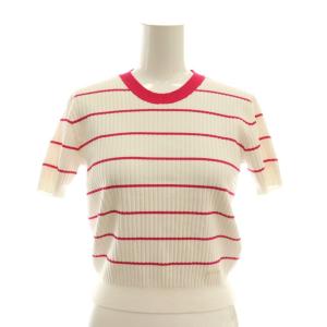 24SS リブクルーネック ツートン 半袖ニット カットソー ボーダー S 白 ホワイト ピンク /AT