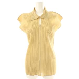 襟付きオープンカラーカットソー ノースリーブ プリーツ M イエローベージュ /DO OS