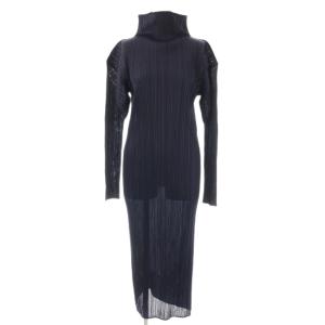 ハイネックロングスリーブワンピース プリーツ 2 ネイビー