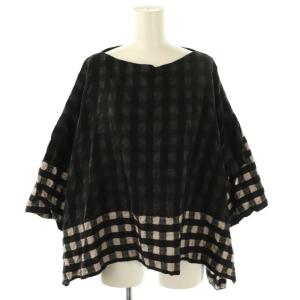 ハート Heat ウール チェック柄 ドッキング Tシャツ カットソー 2 黒 茶 ベージュ /CX OS