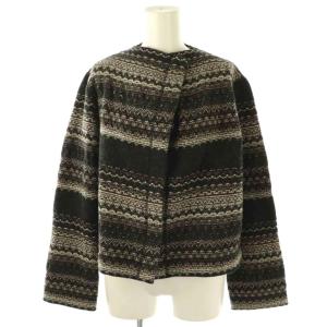ハート Heat ウール 総柄 カーディガン 2 黒 グレー 茶 /CX OS